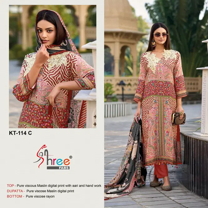 Kt 114 By Shree Fabs Maslin Digital Printed Salwar Suits Exporters In India